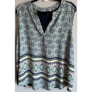 A&I Womens Blue V-Neck Layered Tank Top 3X Geometric Pattern Casual Picnic Flowy